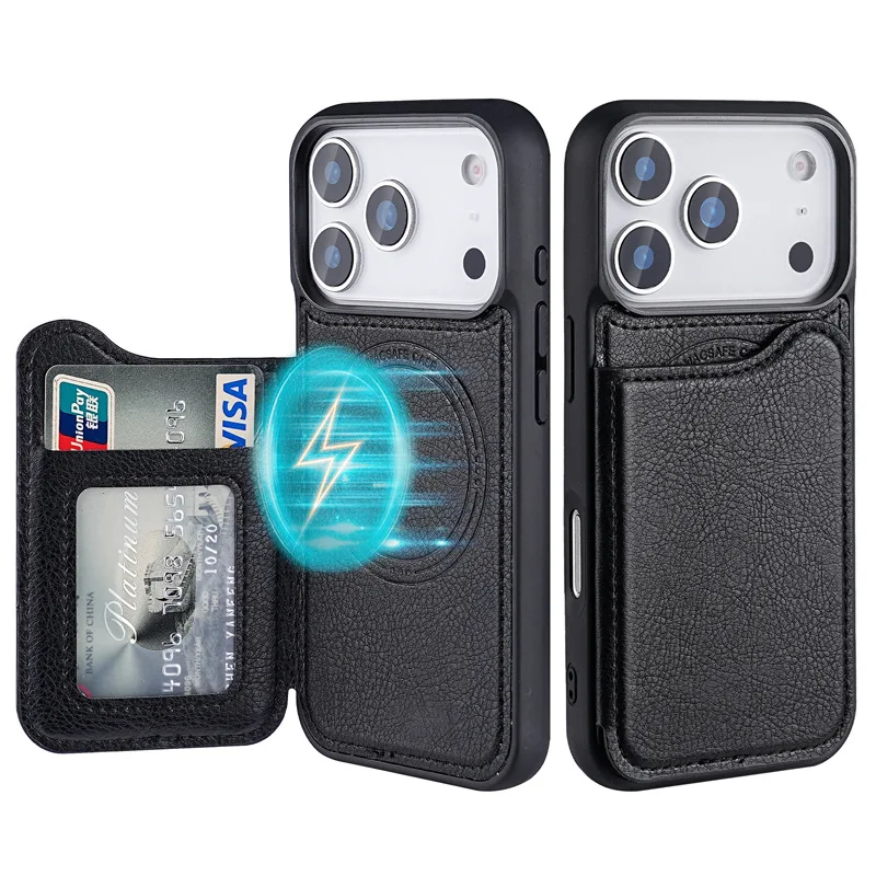 Leather Wallet Card Holder Phone Cover - For Magsafe Magnetic Leather Wallet Card