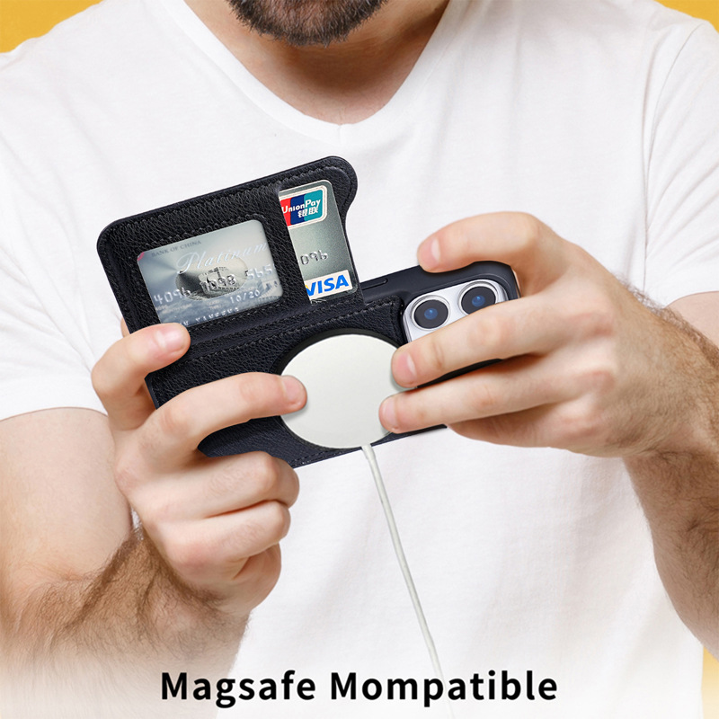 For Magsafe Magnetic Leather W - огляд і ціна Leather Wallet Card Holder Phone Cover